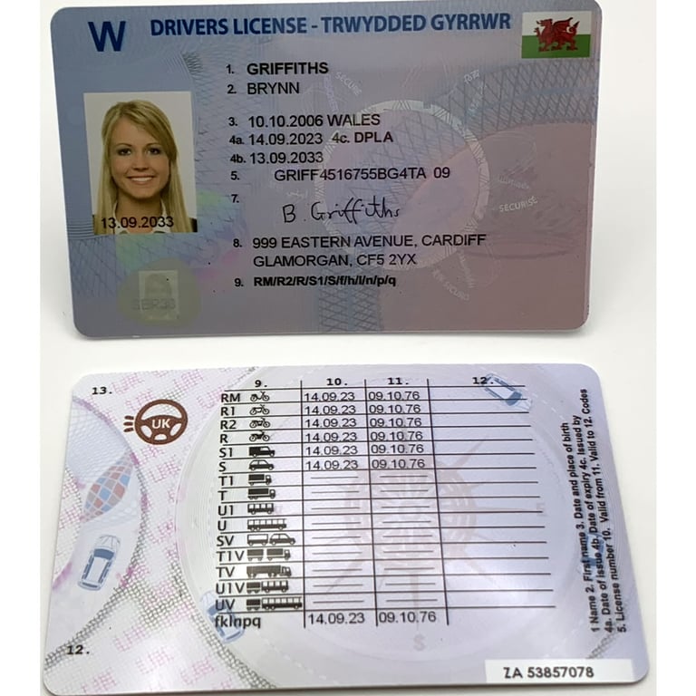 Welsh drivers license front and back