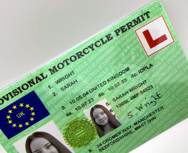 fake provsional motorcycle permit front zoom view