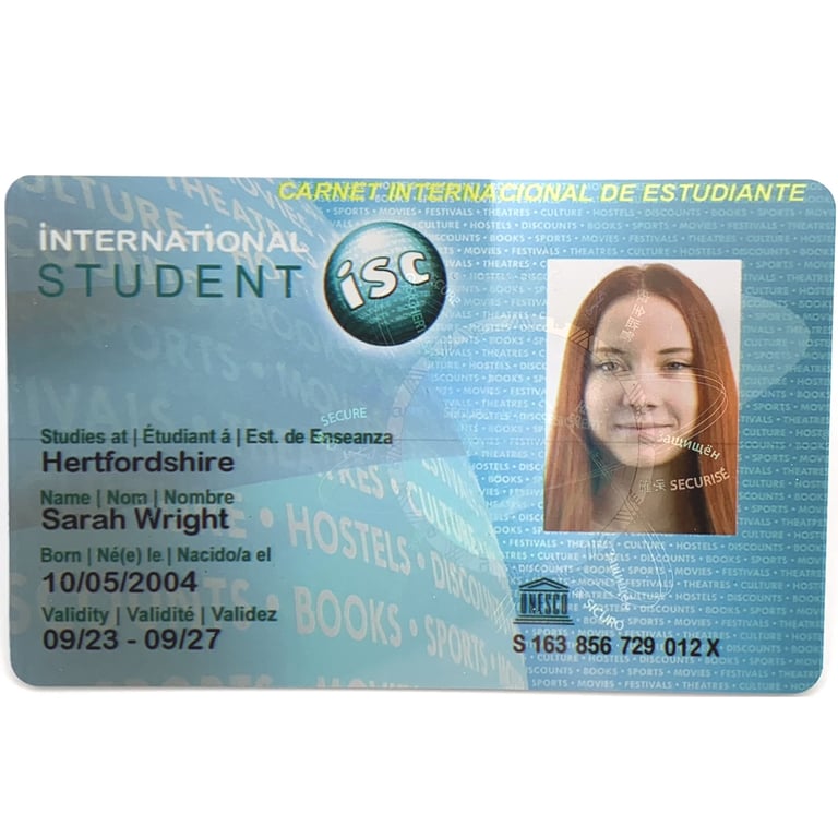 student card front view