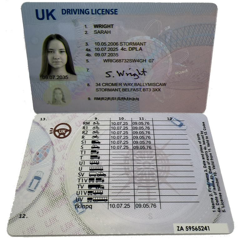 drivers license front and back NI 2025